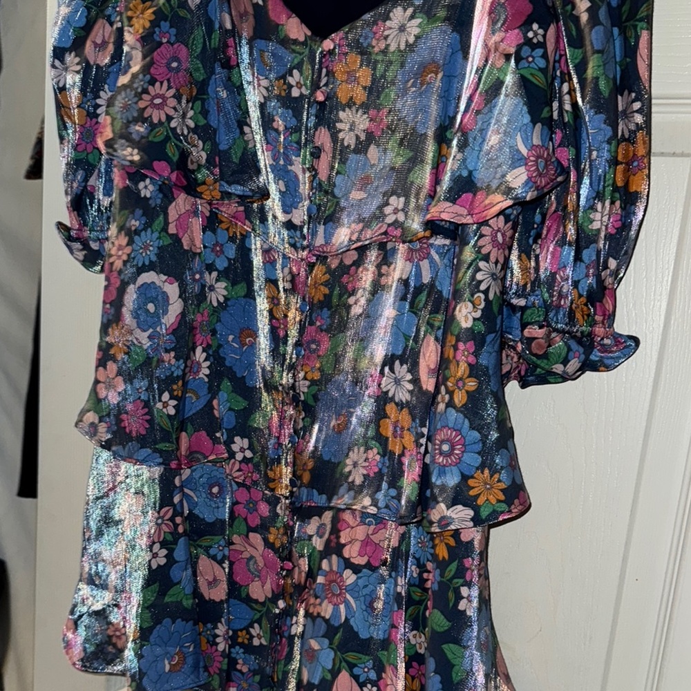 Floral Blue Dress with Pink and Green Accents - Picture 7 of 8